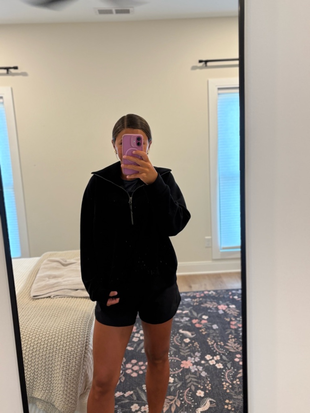 SPANX Air Essential Black Half-Zip Pullover Top